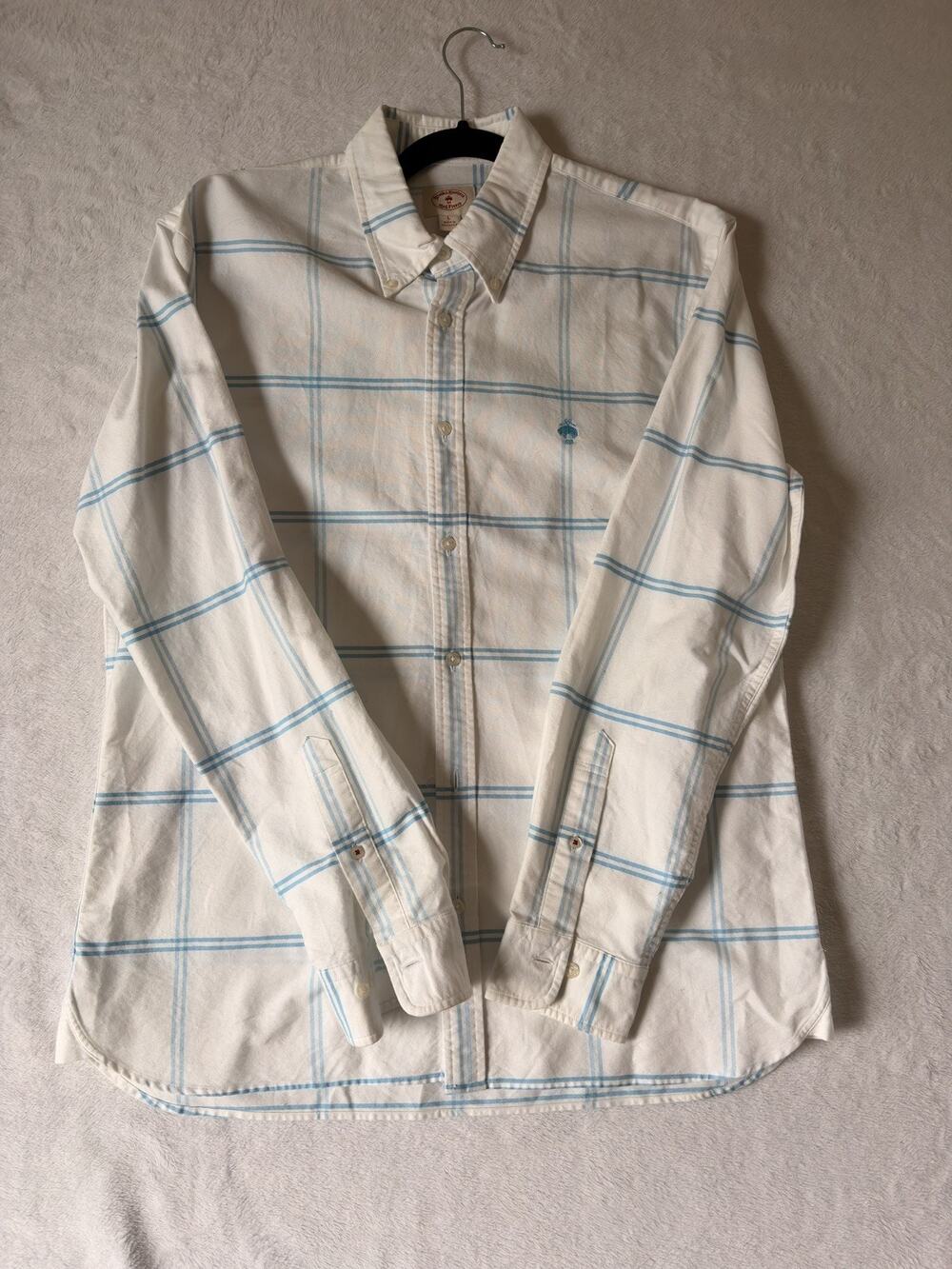 Brooks Brothers Men Fleece Shirt Size L White Blue Plaid NWT